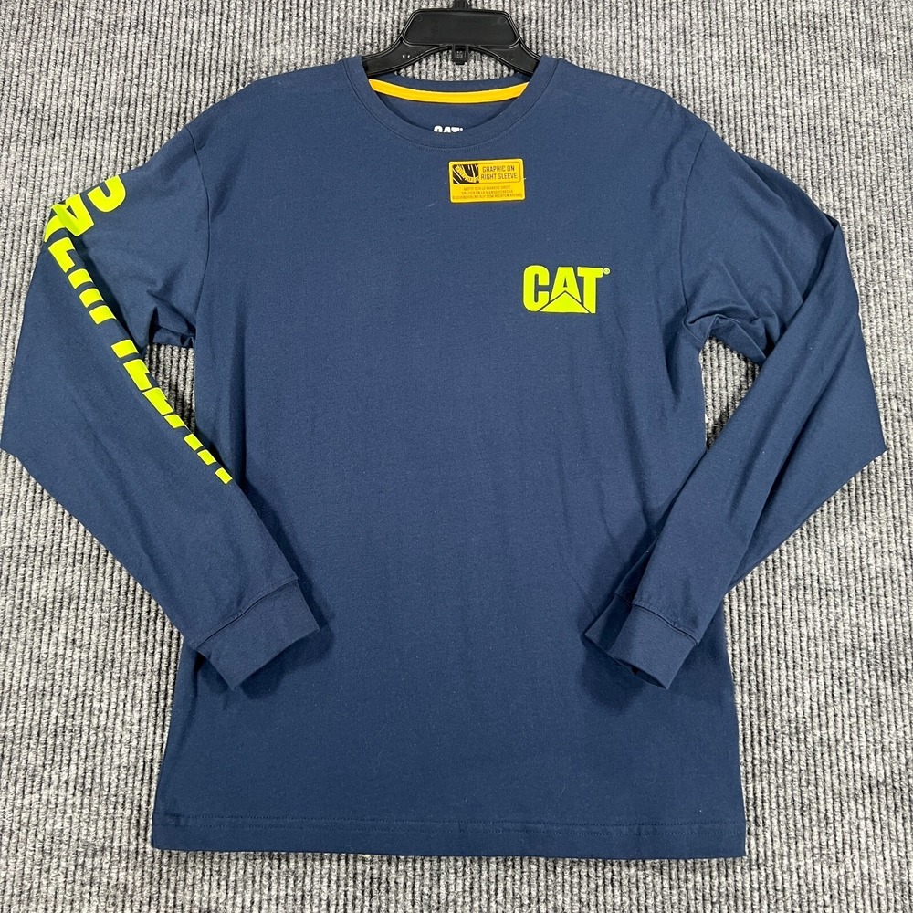 Caterpillar CAT Shirt Mens Small Navy Blue Long Sleeve Crew Neck Work Casual New